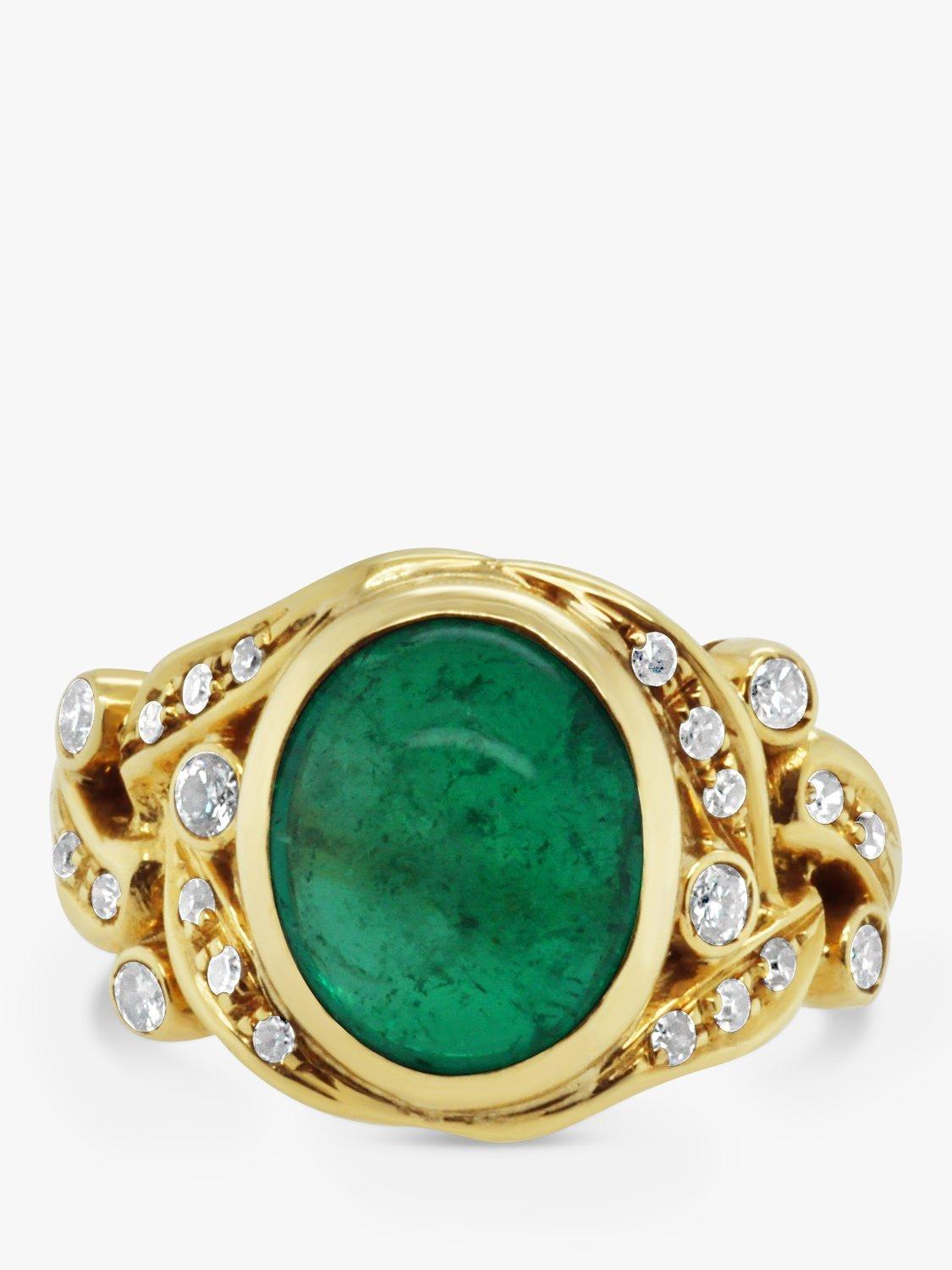 Product image 1 of 3, which shows Milton & Humble Jewellery Pre-Loved 18ct Yellow Gold Polished Emerald & Diamond Ring, Dated Circa 1970s