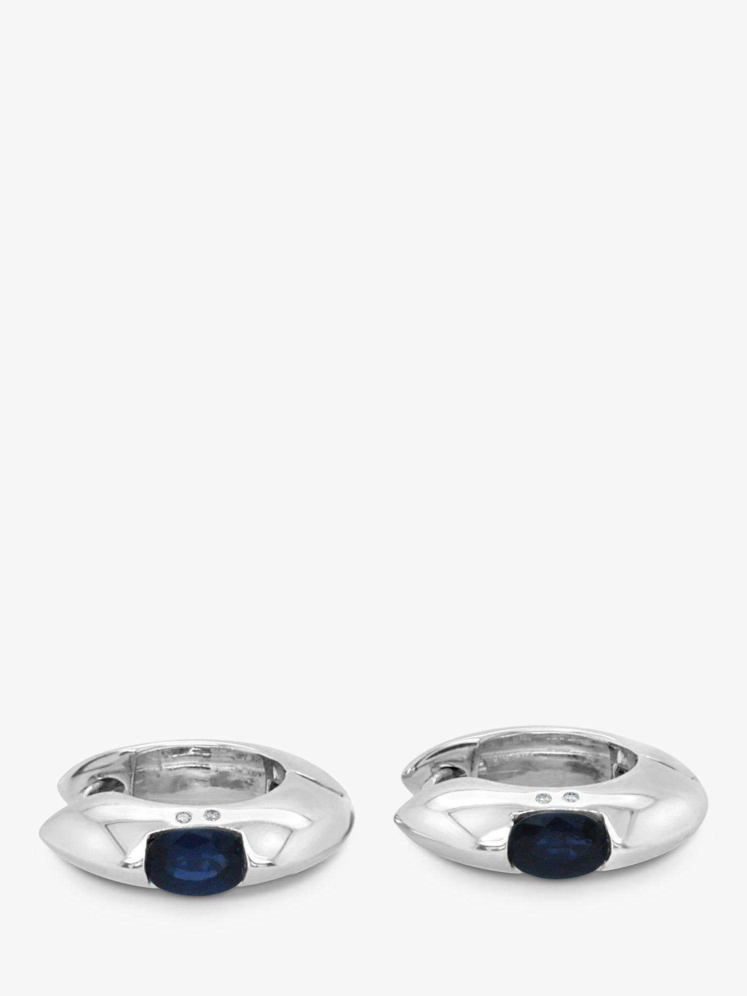 Product image 1 of 4, which shows Milton & Humble Jewellery Pre-Loved 14ct White Gold Sapphire & Diamond Hoop Earrings