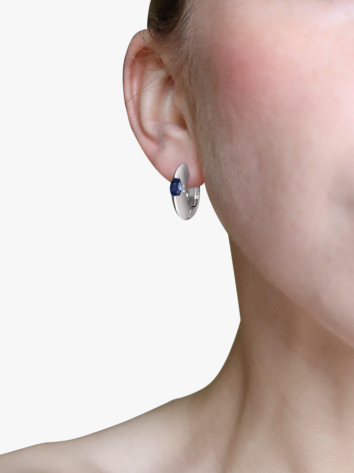 Product image 3 of 4, which shows Milton & Humble Jewellery Pre-Loved 14ct White Gold Sapphire & Diamond Hoop Earrings
