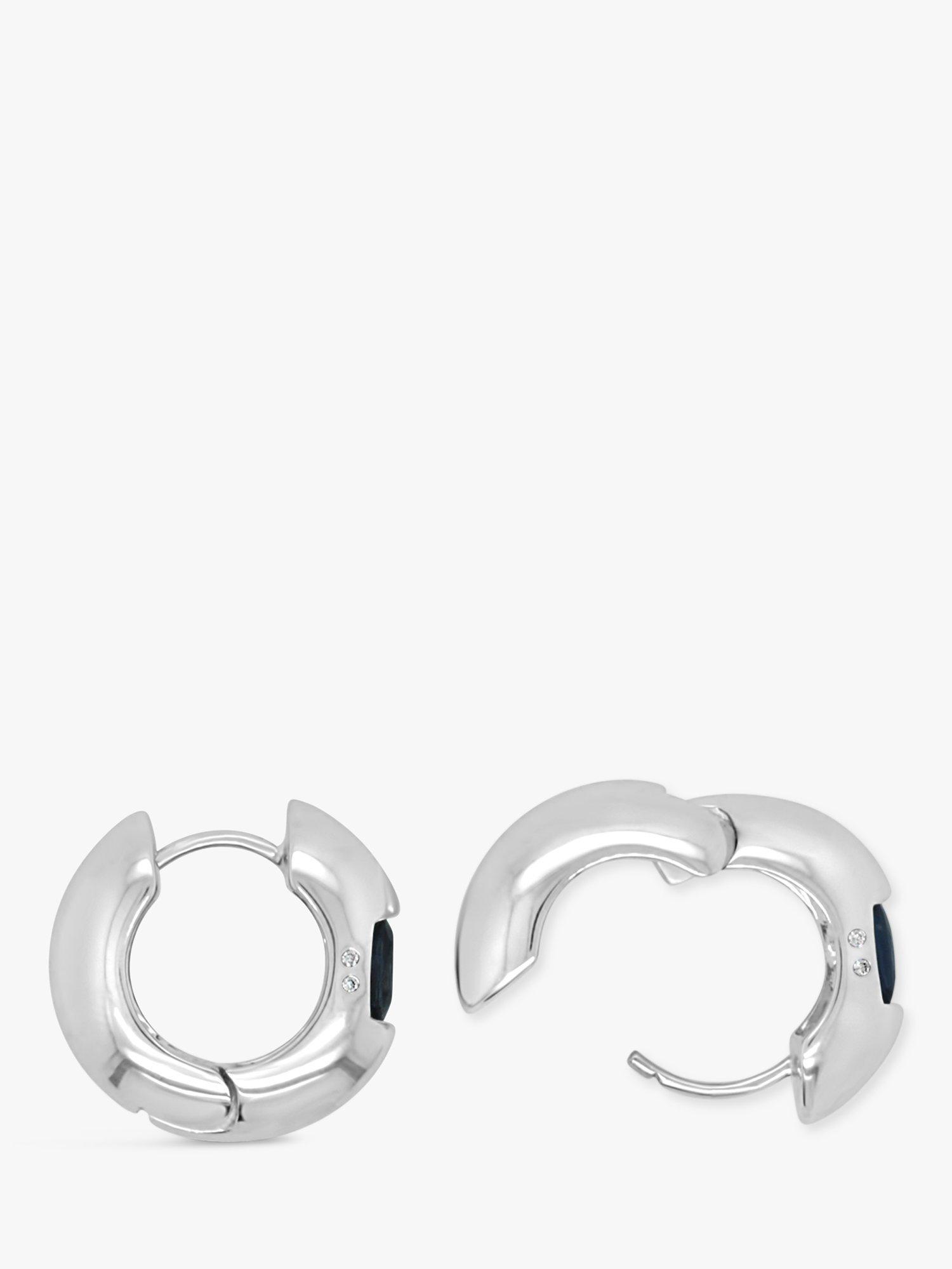 Product image 4 of 4, which shows Milton & Humble Jewellery Pre-Loved 14ct White Gold Sapphire & Diamond Hoop Earrings