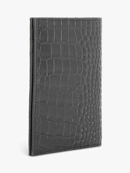 John Lewis Leather Passport Holder - view 2, Black Croc Leather