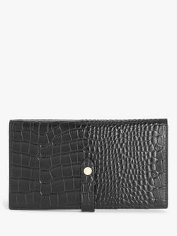 John Lewis Leather Travel Wallet, Black Croc Leather