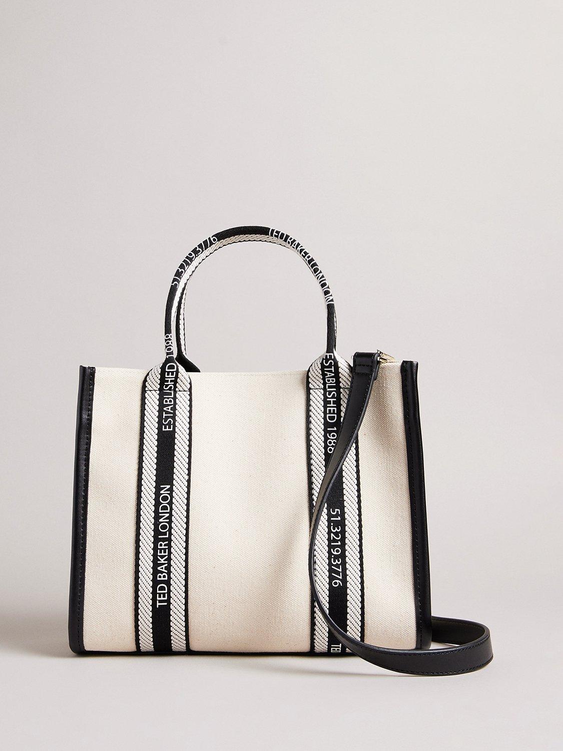Ted Baker Georjea Small Branded Webbing Canvas Tote Bag, White/Black