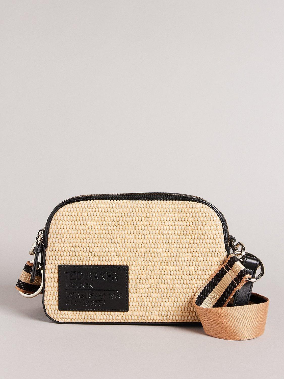 Ted Baker Stello Branded Webbing Raffia Camera Cross Body Bag, Black