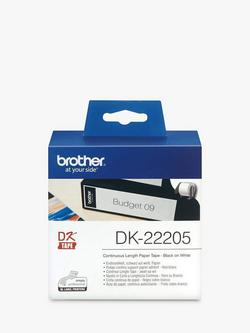 Brother DK-22205 Continuous Paper Label Roll, Black on White, 62mm x 30.48m, Black On White