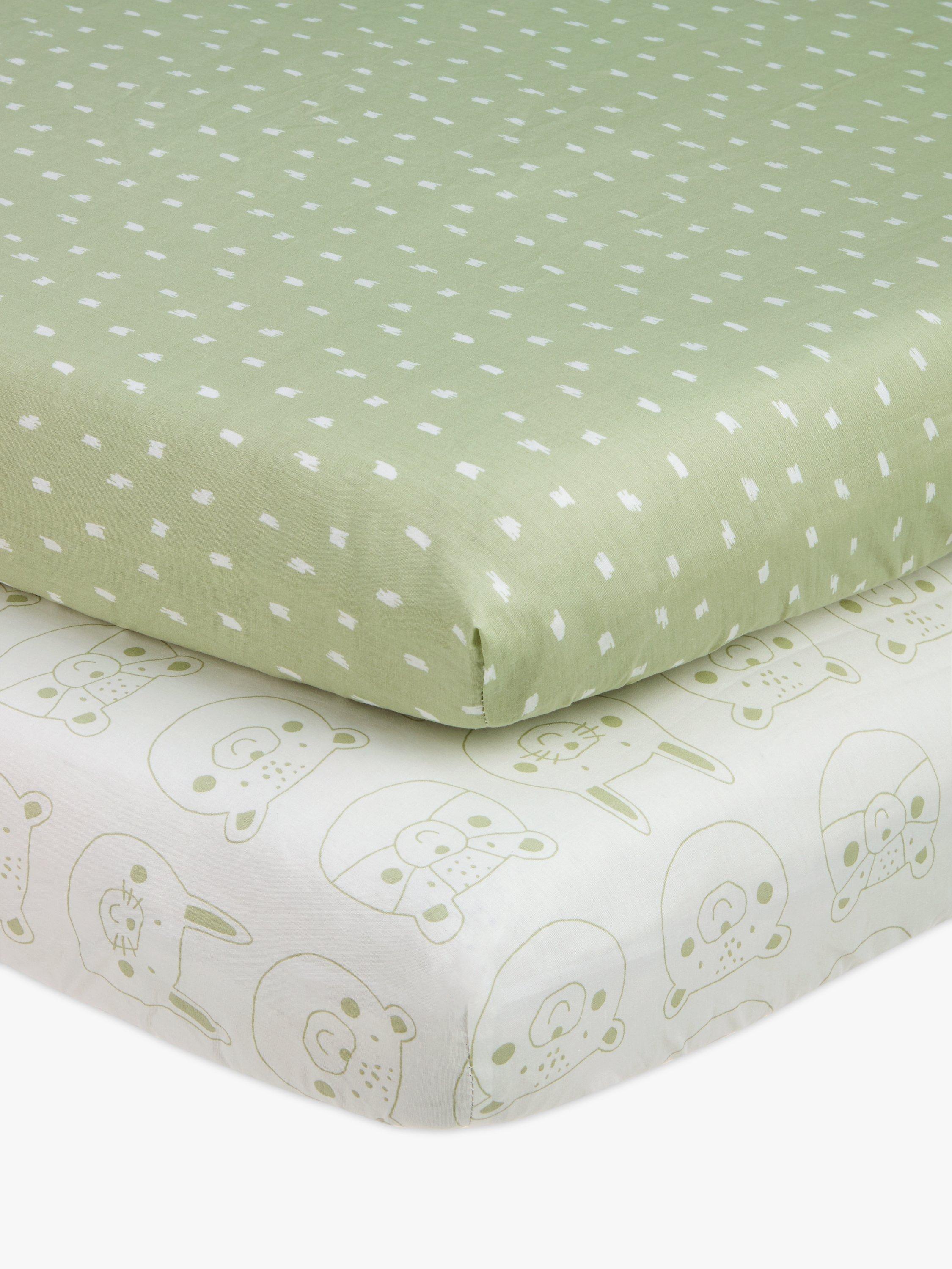 John Lewis Animal Pals Cotton Fitted Baby Sheet, Pack of 2