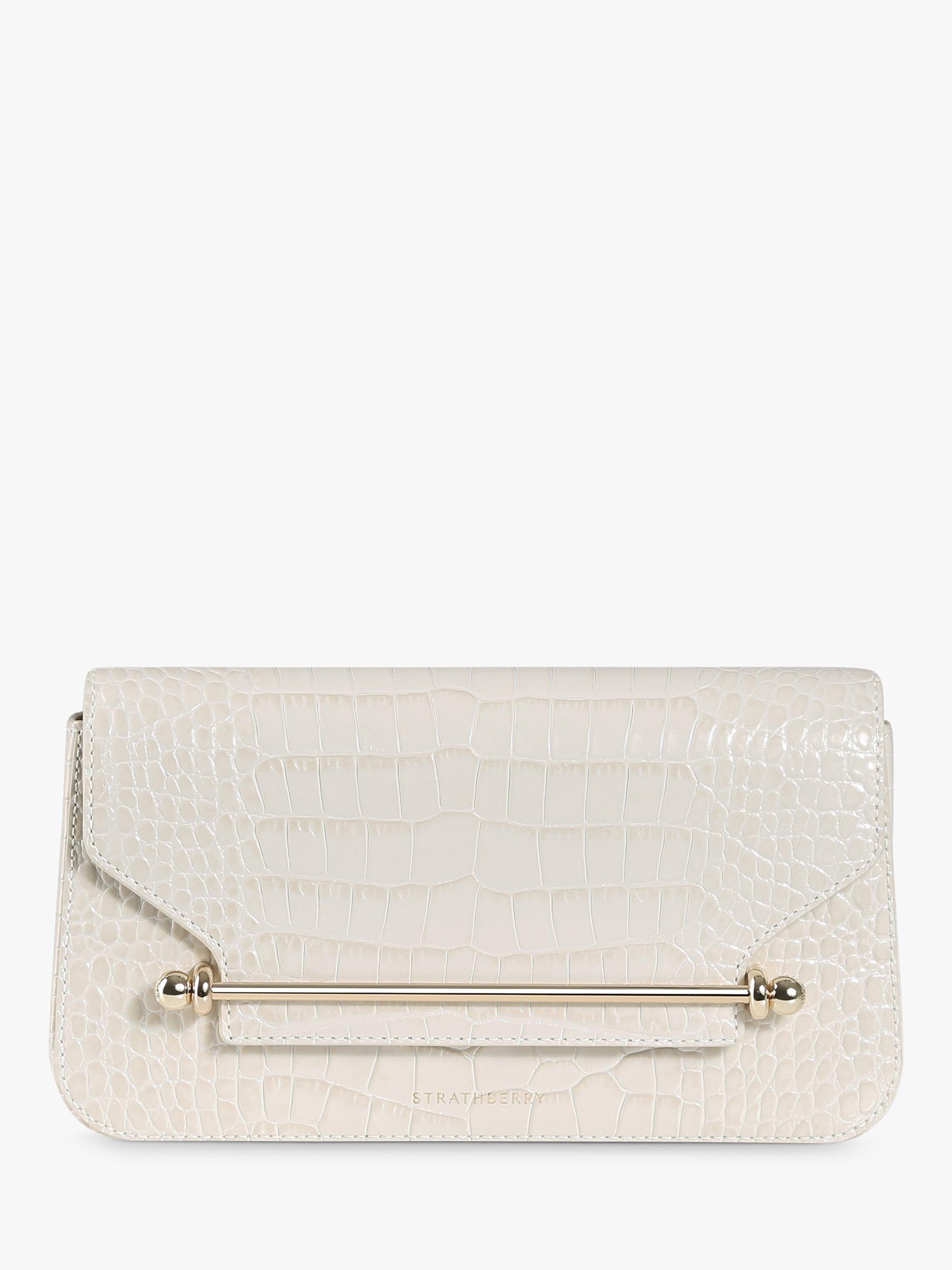 Strathberry East/West Omni Leather Clutch Bag, Vanilla Croc