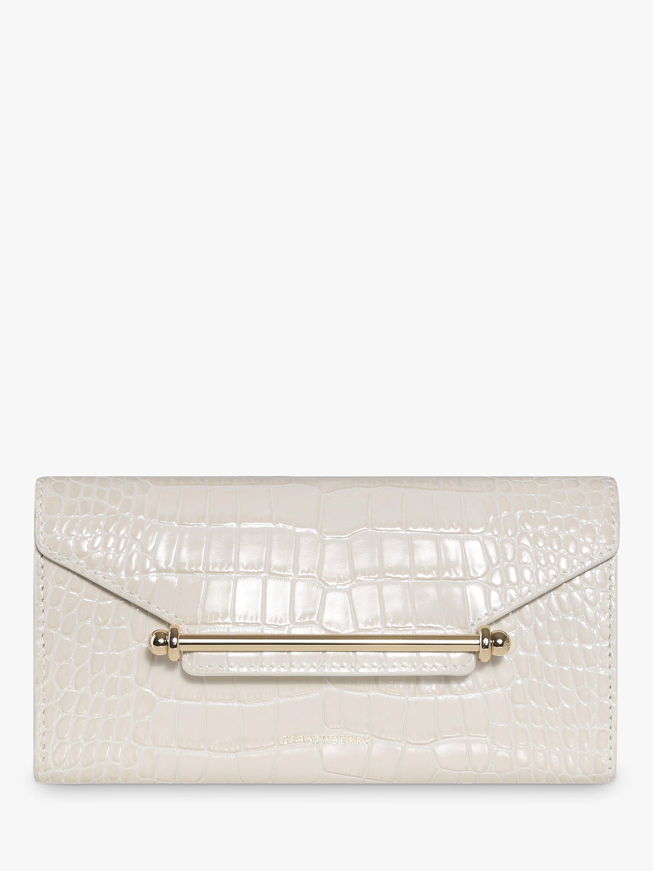 Strathberry Multrees Leather Wallet On Chain, Vanilla Croc