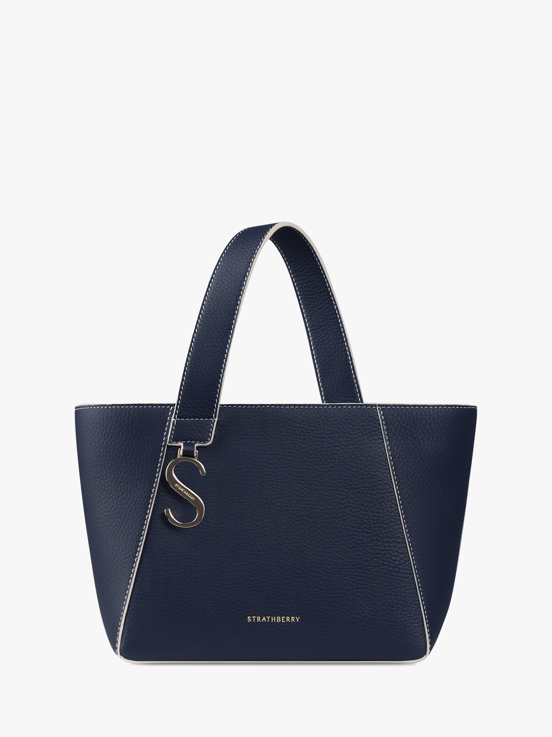 Strathberry S Cabas Mini Leather Shopper Bag, Navy