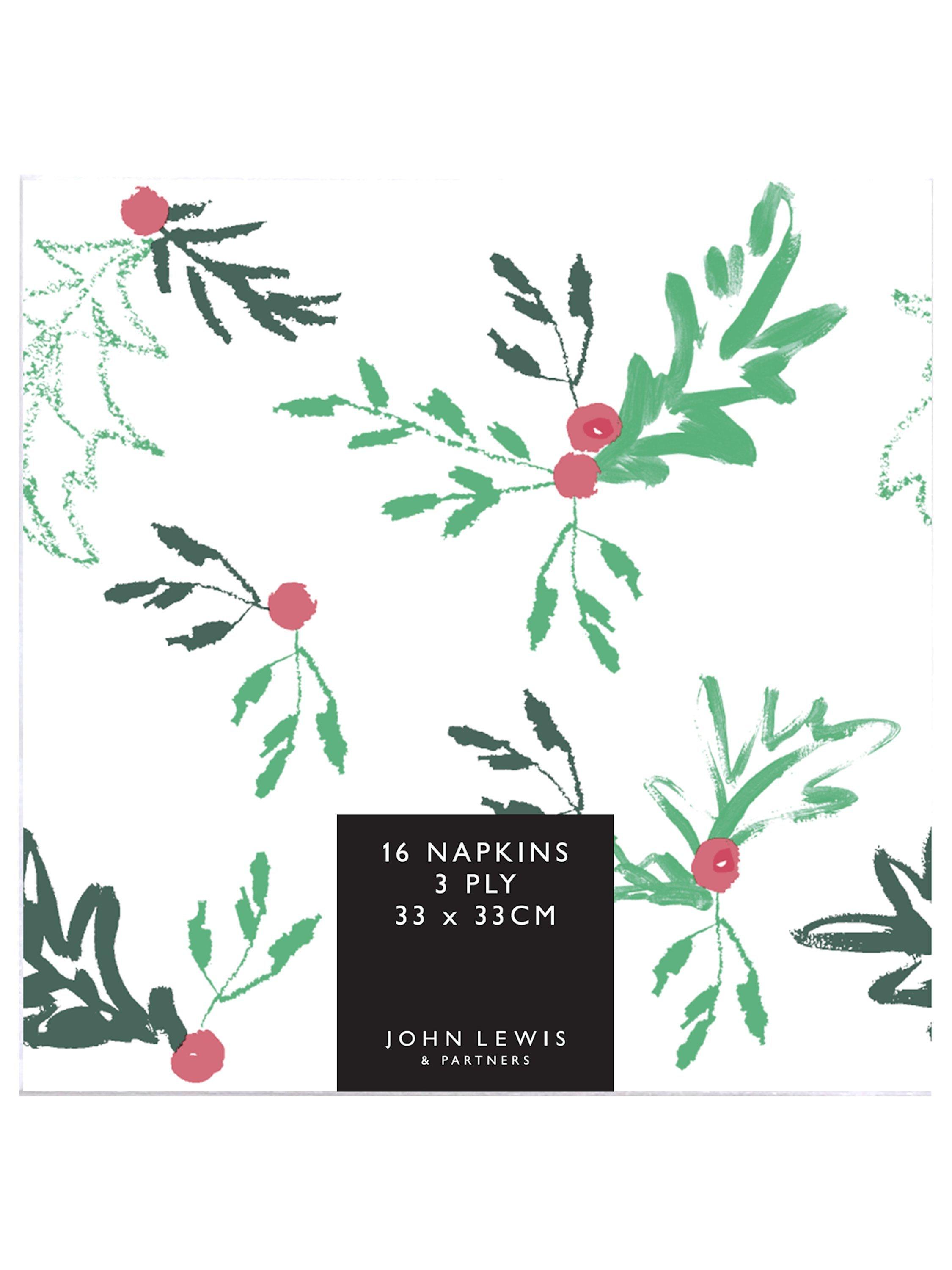 John Lewis Holly Paper Napkins, Pack of 16