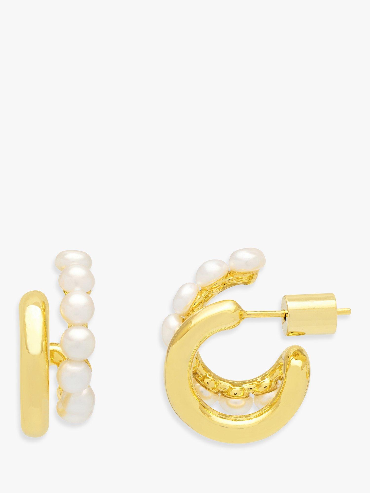 Product image 1 of 3, which shows Estella Bartlett The Edit Pearl Illusion Hoop Earrings, Gold/White