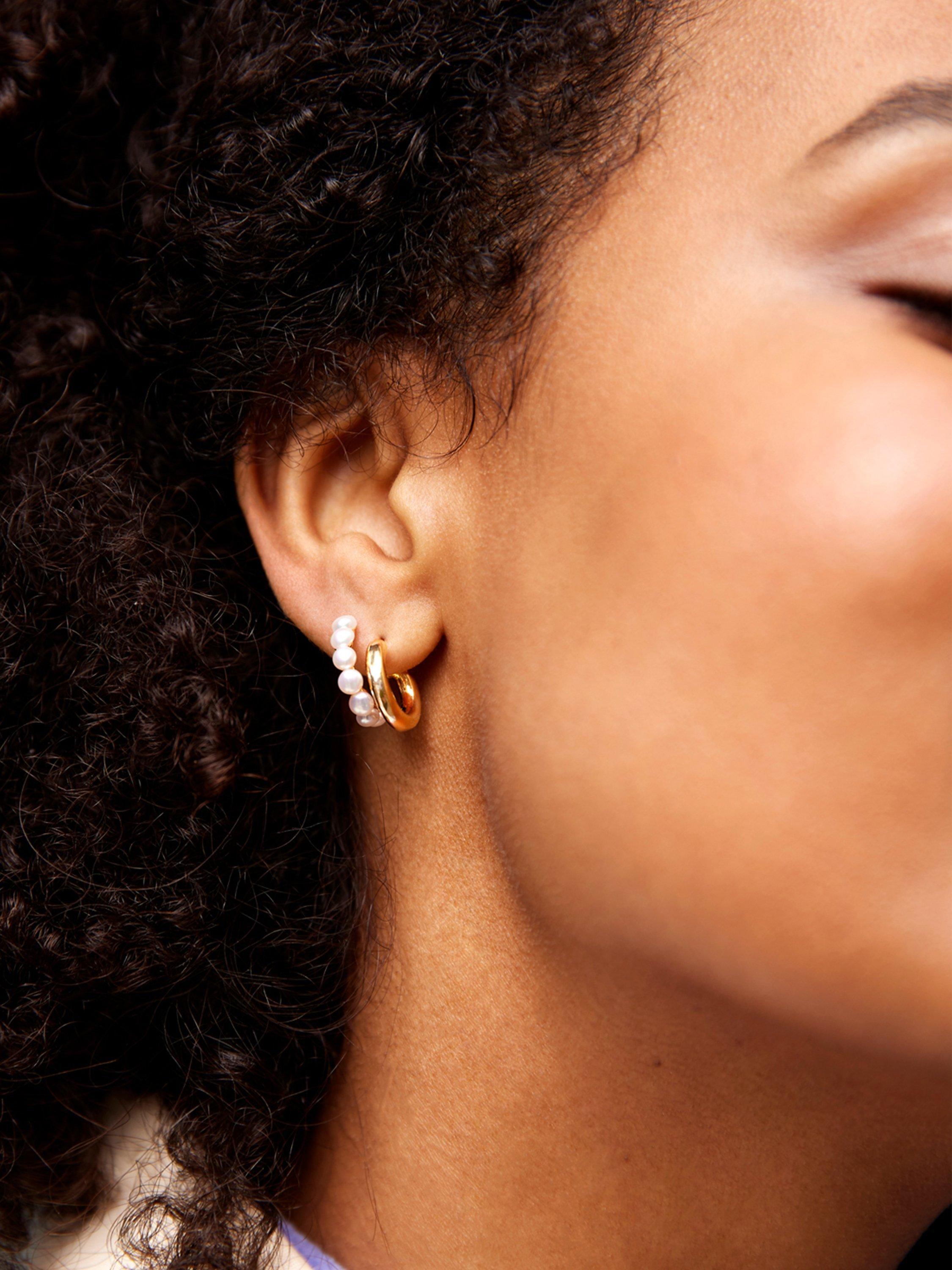 Product image 3 of 3, which shows Estella Bartlett The Edit Pearl Illusion Hoop Earrings, Gold/White