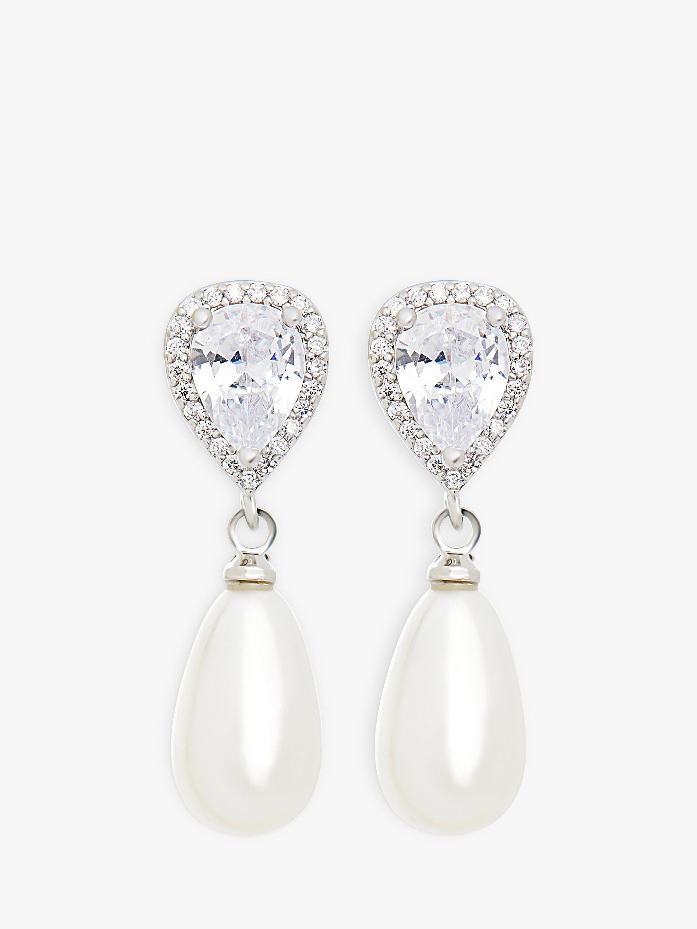 Jon Richard Cubic Zirconia & Pearl Drop Earrings, Silver