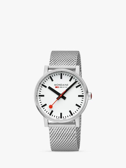 Mondaine MSE.43110.SJ Men's evo2 Collection 43mm Mesh Clasp Bracelet Strap Watch, Silver/White, Silver/White
