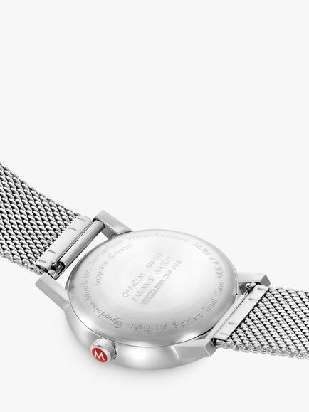 Mondaine MSE.43110.SJ Men's evo2 Collection 43mm Mesh Clasp Bracelet Strap Watch, Silver/White - view 2, Silver/White