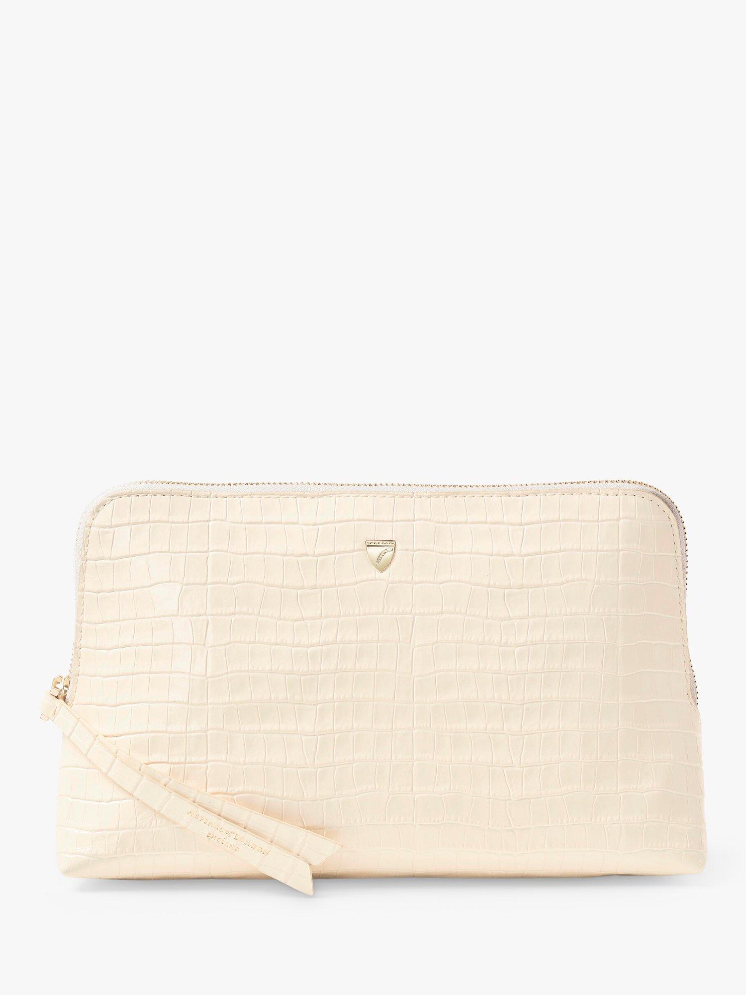 Aspinal of London Large Essential Croc Leather Cosmetic Case, Ivory