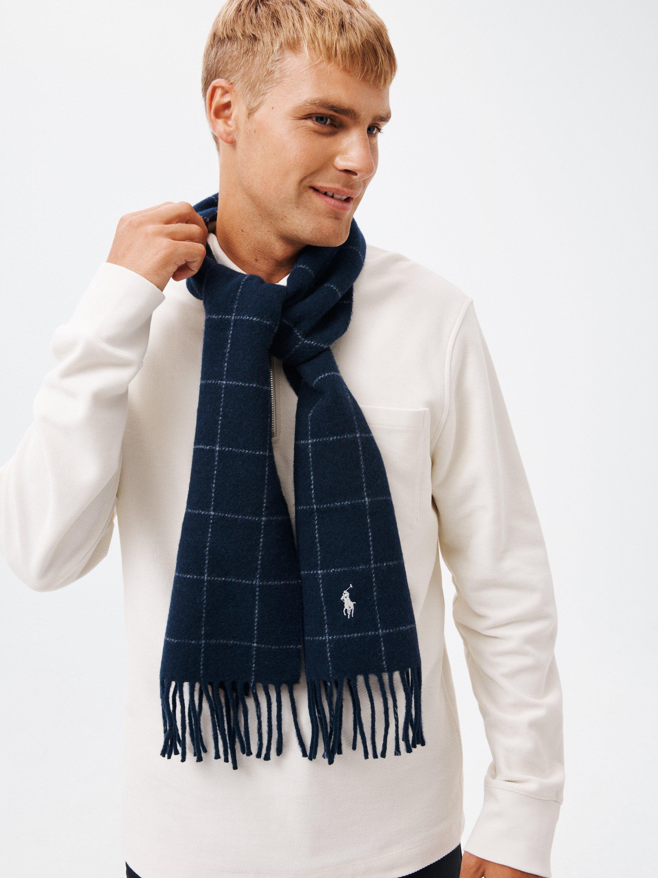 Polo Ralph Lauren Wool Blend Reversible Windowpane Check Scarf, Hunter Navy