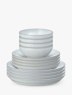 Denby White Speckle Stoneware Coupe Dinnerware Set, 12 Piece, White, White