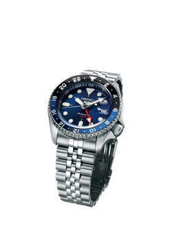 Seiko SSK003K1 Men's 5 Sports Blueberry GMT SKX Re-interpretation Automatic Day Date Bracelet Strap Watch, Silver/Blue - view 2, Silver