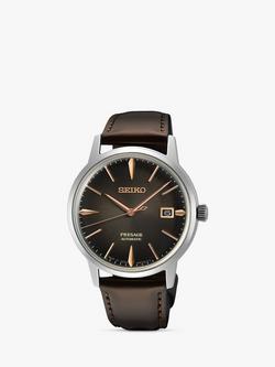 Seiko SRPJ17J1 Men's Presage Automatic Date Leather Strap Watch, Brown, Brown