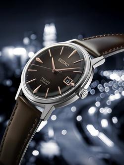 Seiko SRPJ17J1 Men's Presage Automatic Date Leather Strap Watch, Brown - view 2, Brown