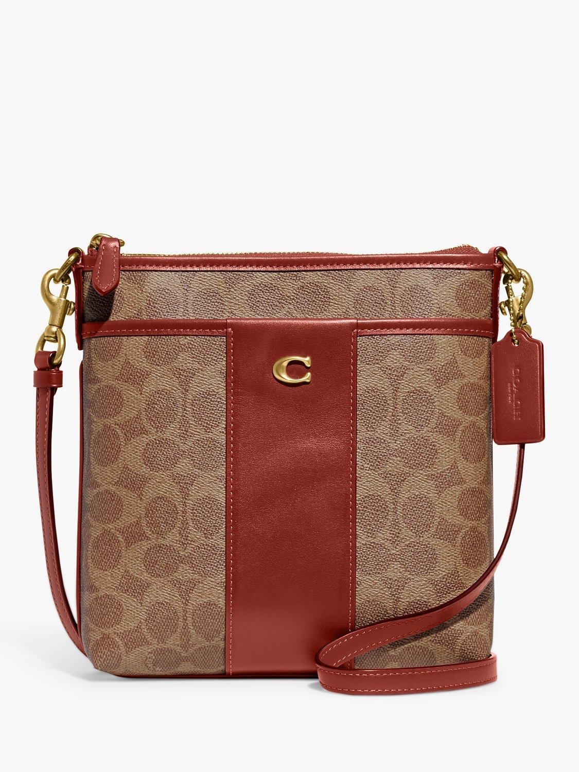 Coach Kitt Signature Jacquard Cross Body Bag, Tan/Rust