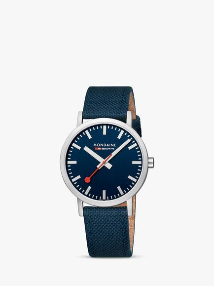 Mondaine A660.30360.40SBD Unisex SBB Classic 40mm Fabric Strap Watch, Blue, Blue A660.30360.40sbd