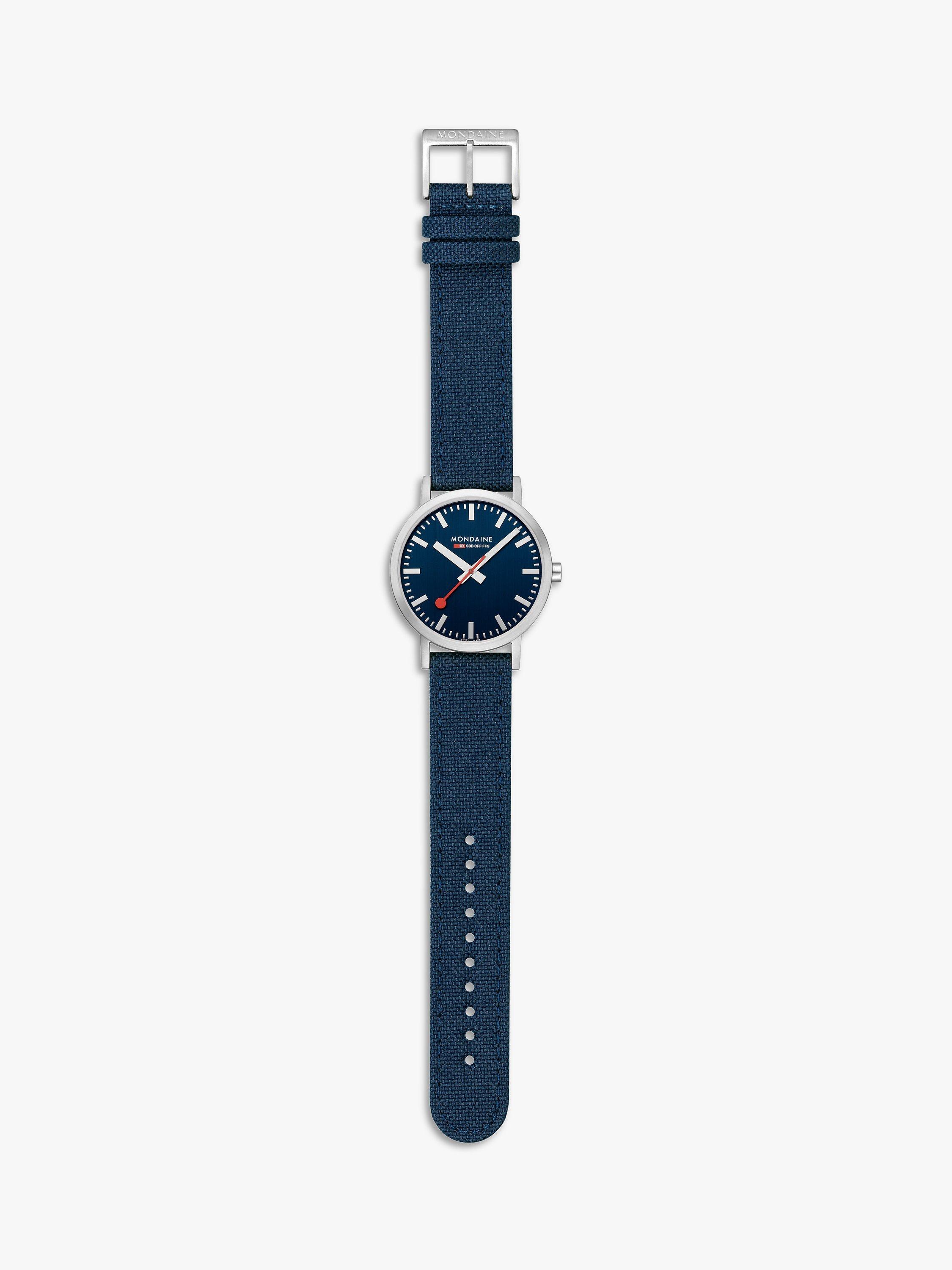 Product image 3 of 6, which shows Mondaine Unisex SBB Classic 40mm Fabric Strap Watch, Blue A660.30360.40SBD