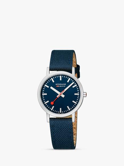 Mondaine A660.30314.40SBD Unisex SBB Classic 36mm Fabric Strap Watch, Blue, Blue A660.30314.40sbd