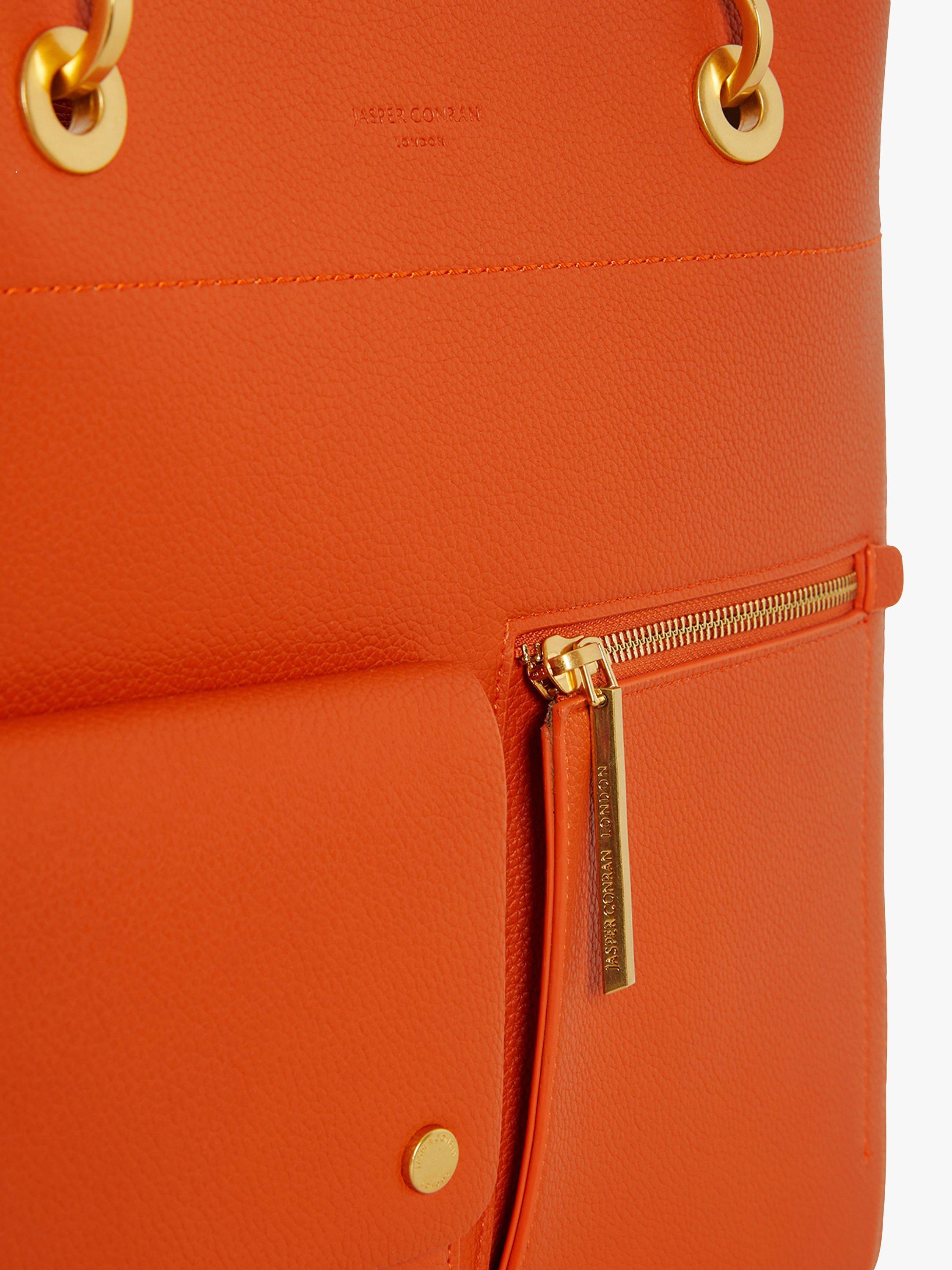 Product image 5 of 5, which shows Jasper Conran London Baylee Double Pocket  Faux Leather Tote Bag, Orange