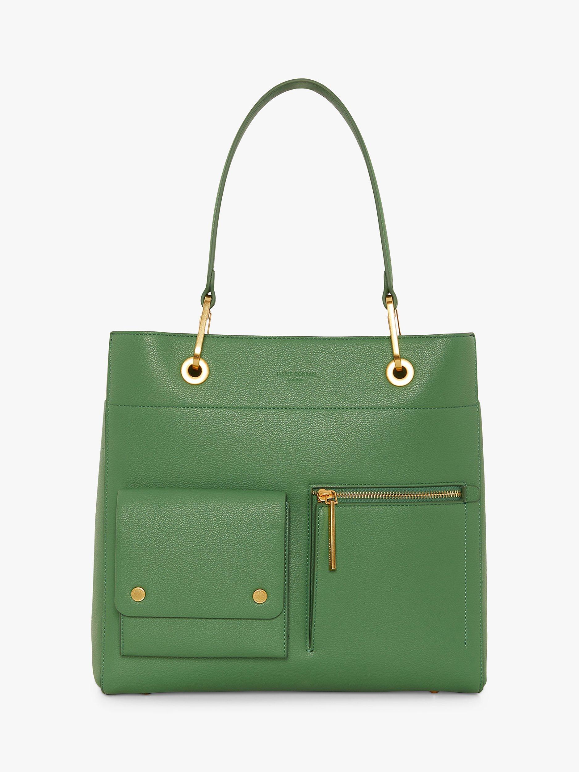Product image 1 of 5, which shows Jasper Conran London Baylee Double Pocket  Faux Leather Tote Bag, Green