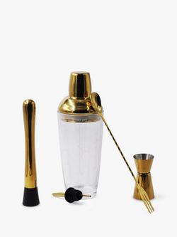Bar Originale Stainless Steel Cocktail Recipe Shaker Set, 5 Piece, 600ml, Gold/Clear - view 2, Gold/Clear