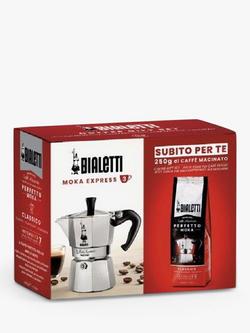 Bialetti 3 Cup Moka Hob Espresso Coffee Maker & Perfetto Coffee Gift Set, Silver