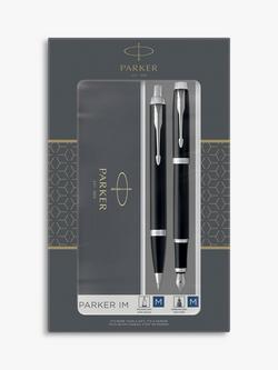 PARKER IM Black Chrome Trim Ballpoint & Fountain Pen Set, Multi