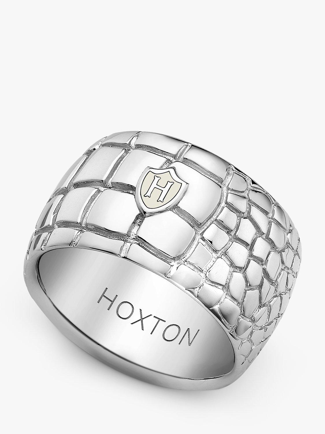Product image 1 of 4, which shows Hoxton London Wild Crocodile Patterned Ring, Silver, R1/2