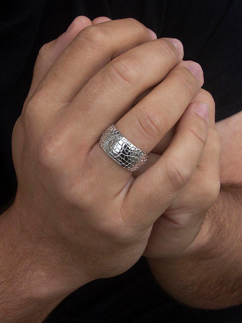 Product image 2 of 4, which shows Hoxton London Wild Crocodile Patterned Ring, Silver, R1/2