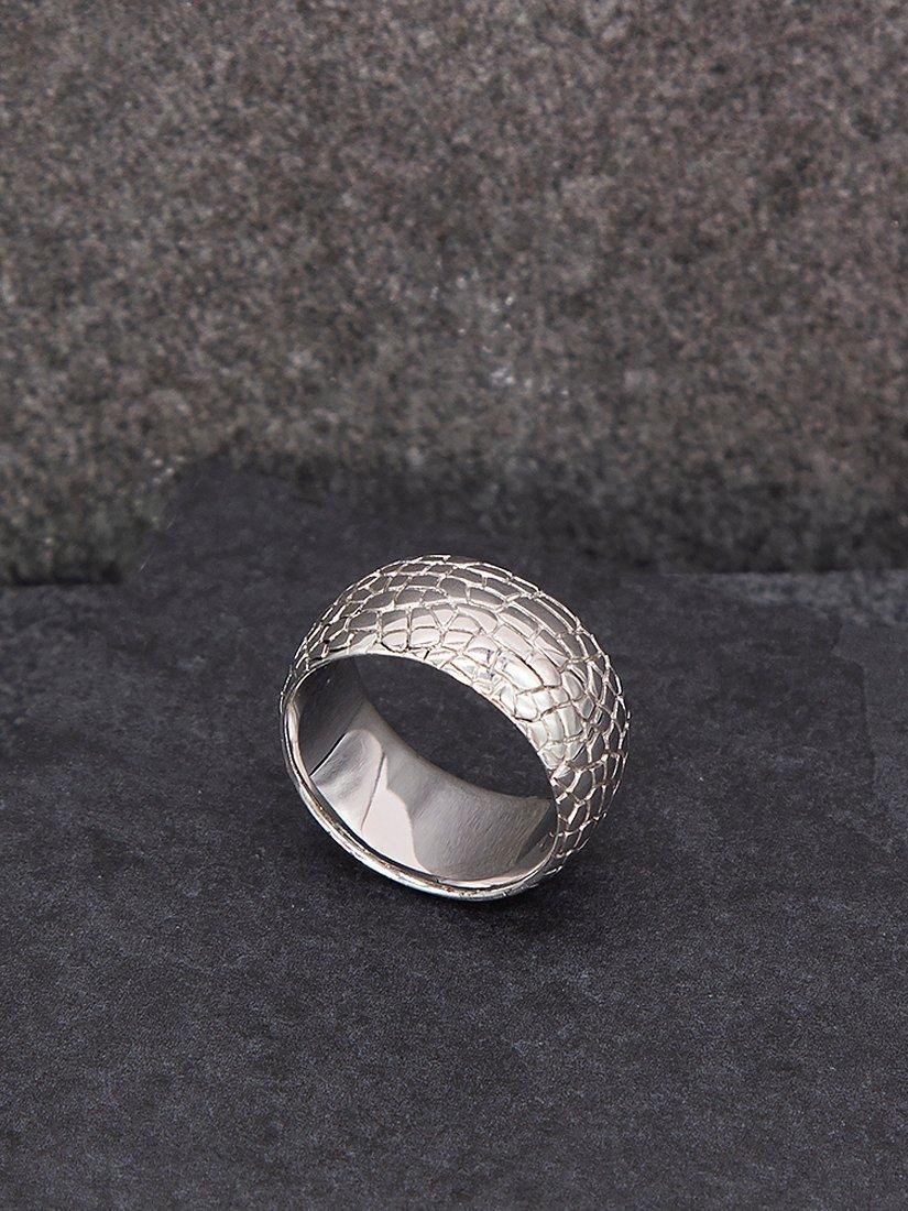 Product image 3 of 4, which shows Hoxton London Wild Crocodile Patterned Ring, Silver, R1/2