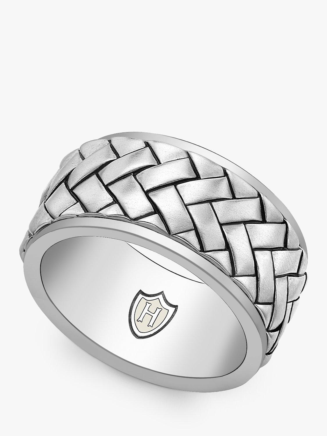 Product image 1 of 4, which shows Hoxton London Herringbone Pattern Ring, Silver, T