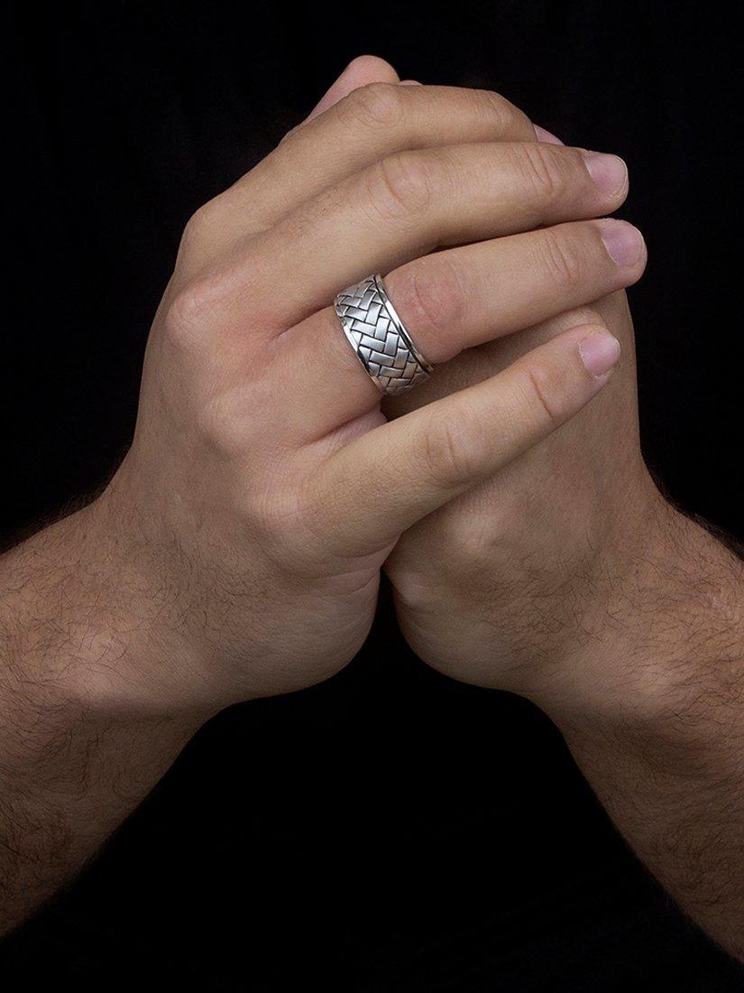 Product image 2 of 4, which shows Hoxton London Herringbone Pattern Ring, Silver, T