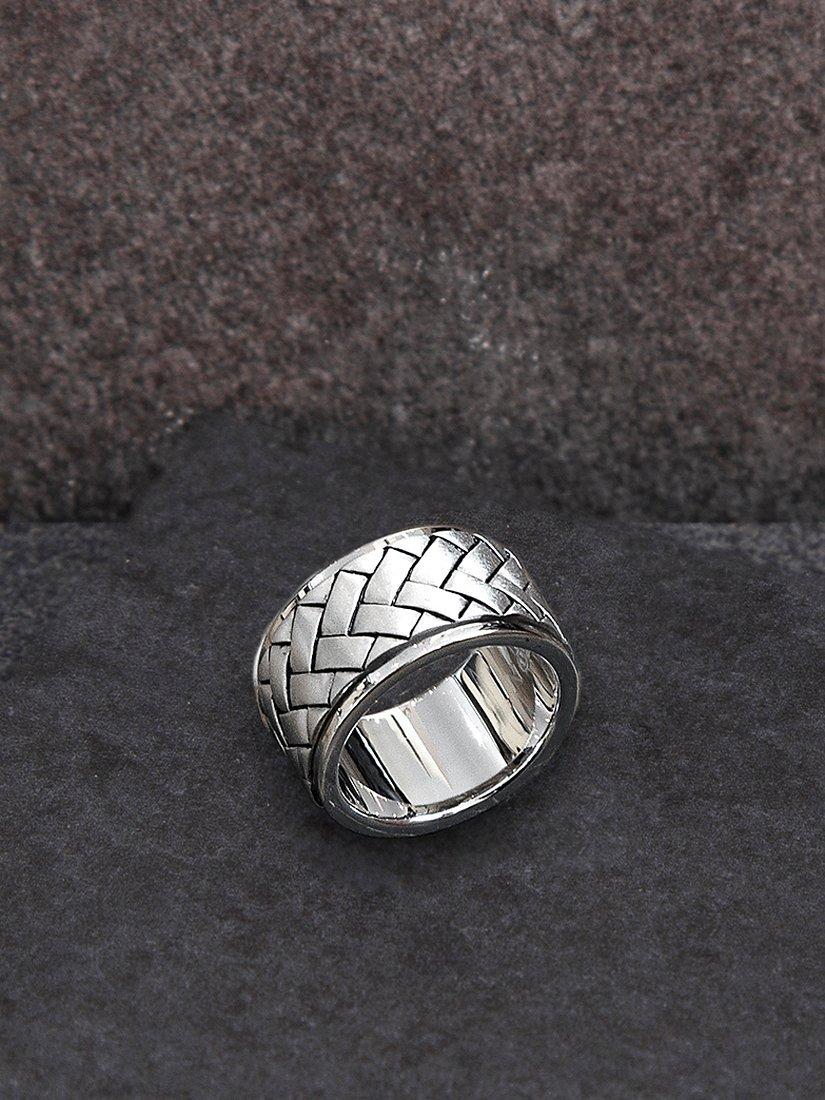 Product image 3 of 4, which shows Hoxton London Herringbone Pattern Ring, Silver, T