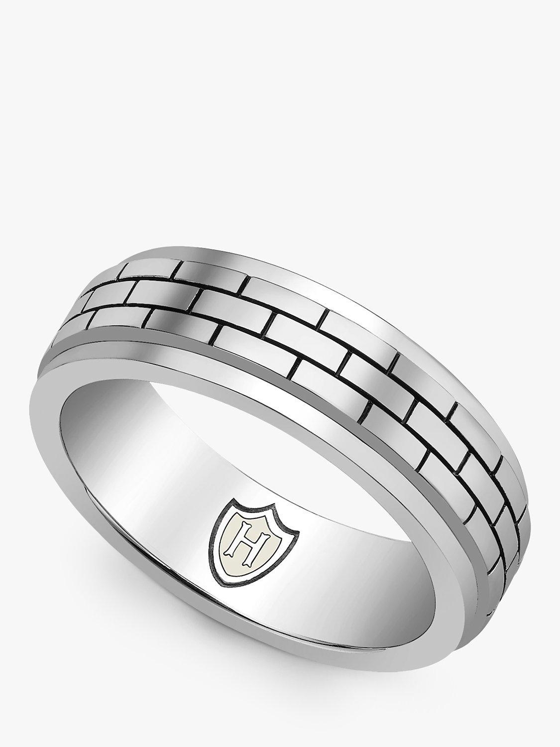 Product image 1 of 4, which shows Hoxton London Brick Pattern Ring, Silver, W