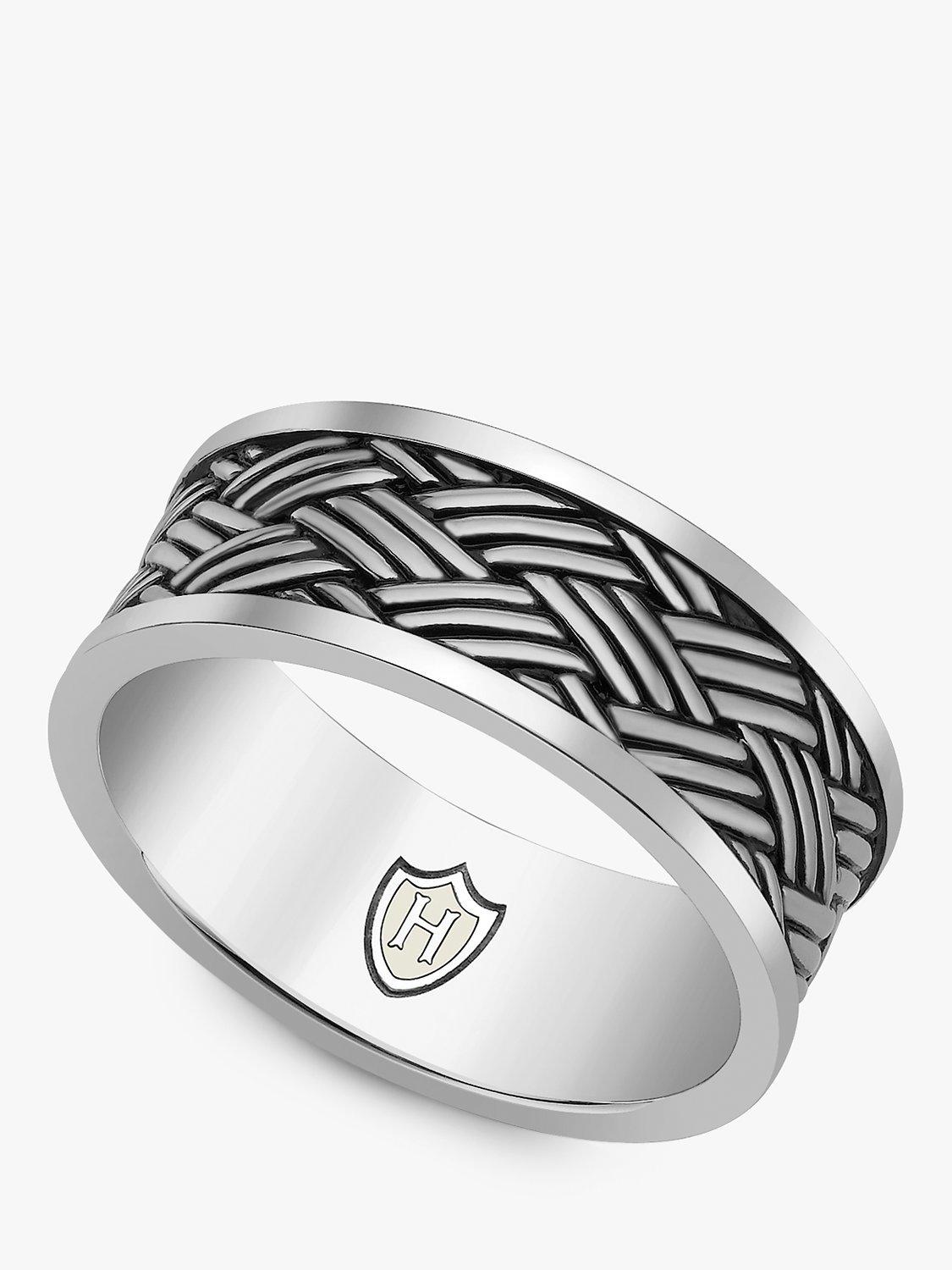 Product image 1 of 4, which shows Hoxton London Woven Links Ring, Silver/Black, W