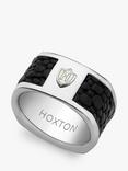 Hoxton London Pebbled Leather Inlay Ring, Silver/Black