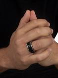 Hoxton London Pebbled Leather Inlay Ring, Silver/Black