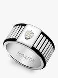 Hoxton London Ribbed Leather Inlay Ring, Silver/Black