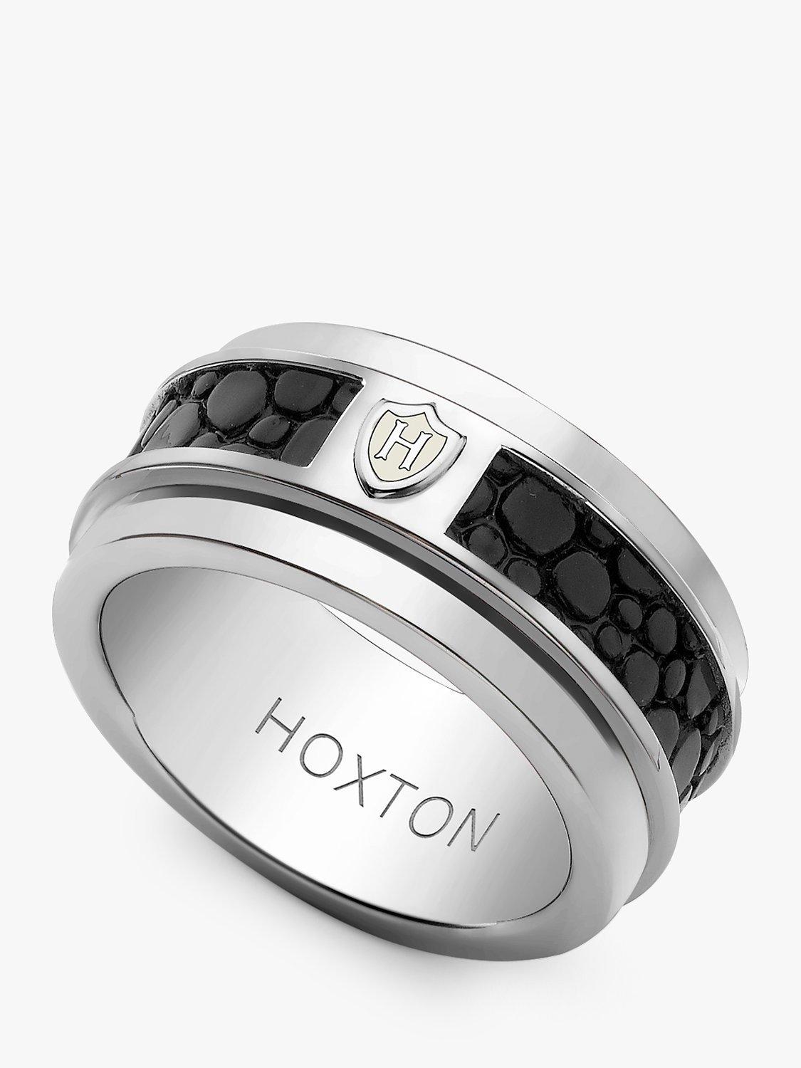 Product image 1 of 4, which shows Hoxton London Pebbled Leather Spinning Ring, Silver/Black, R1/2