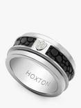 Hoxton London Pebbled Leather Spinning Ring, Silver/Black