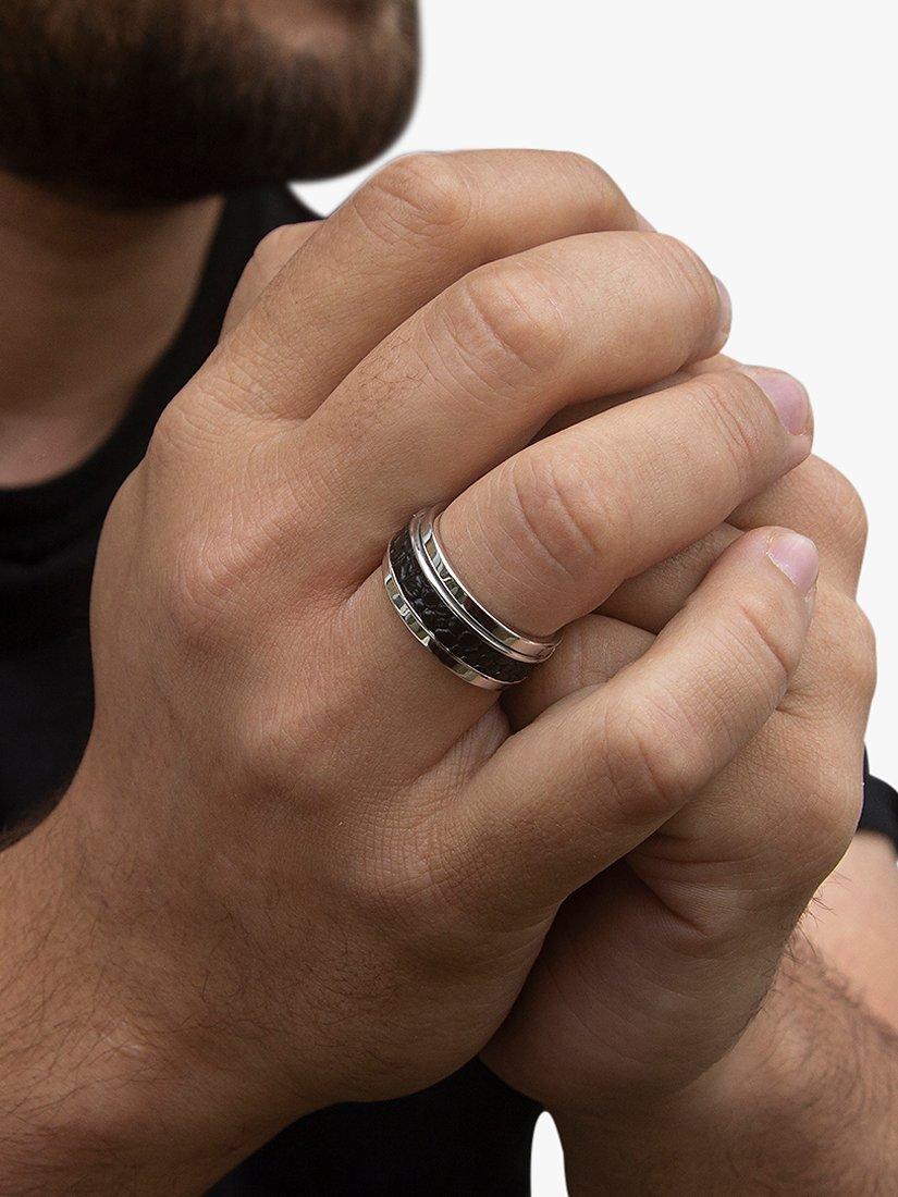 Product image 2 of 4, which shows Hoxton London Pebbled Leather Spinning Ring, Silver/Black, R1/2