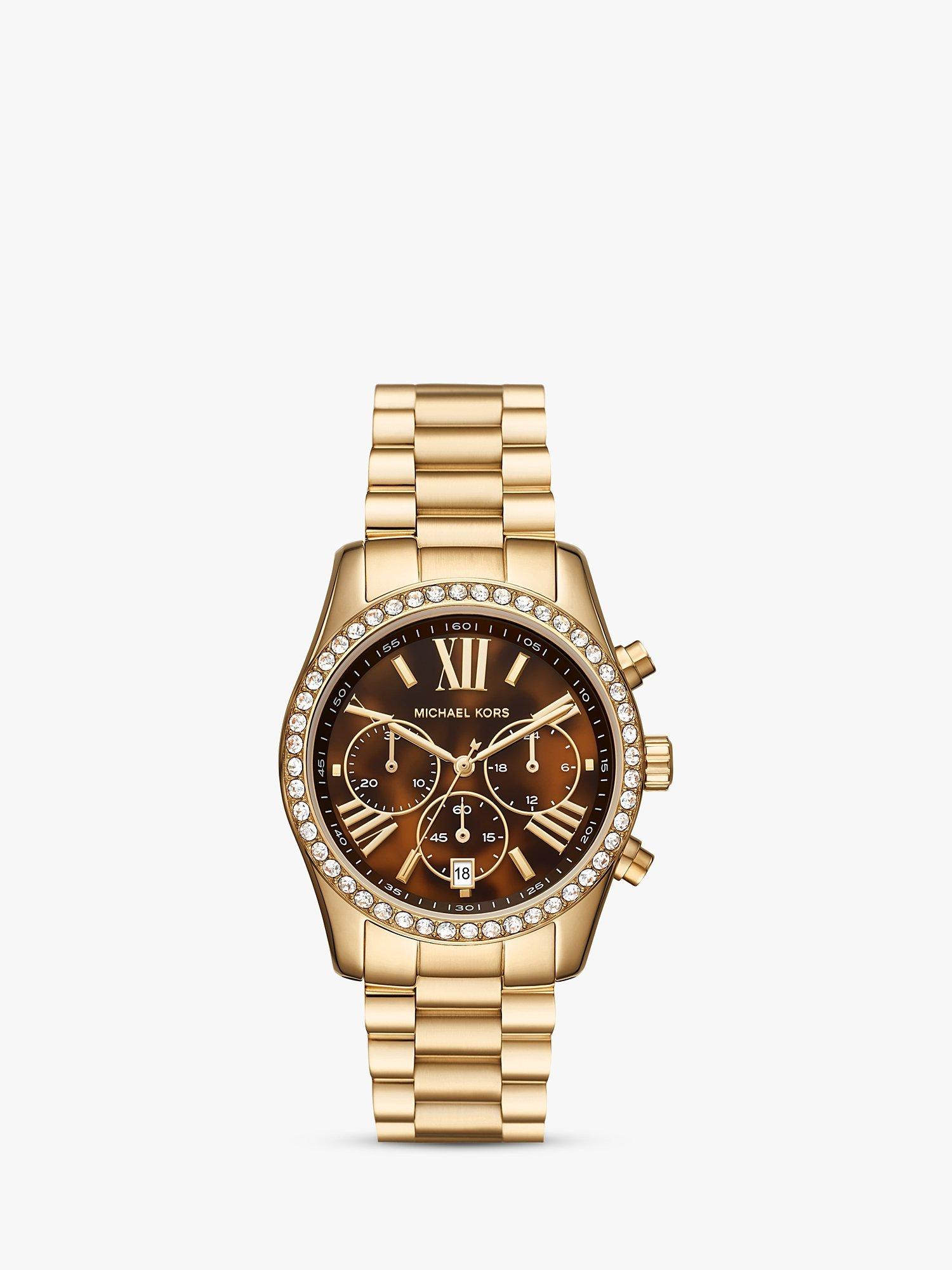 Michael Kors MK7276 Women s Lexington Chronograph Date Bracelet Strap Watch Gold Brown