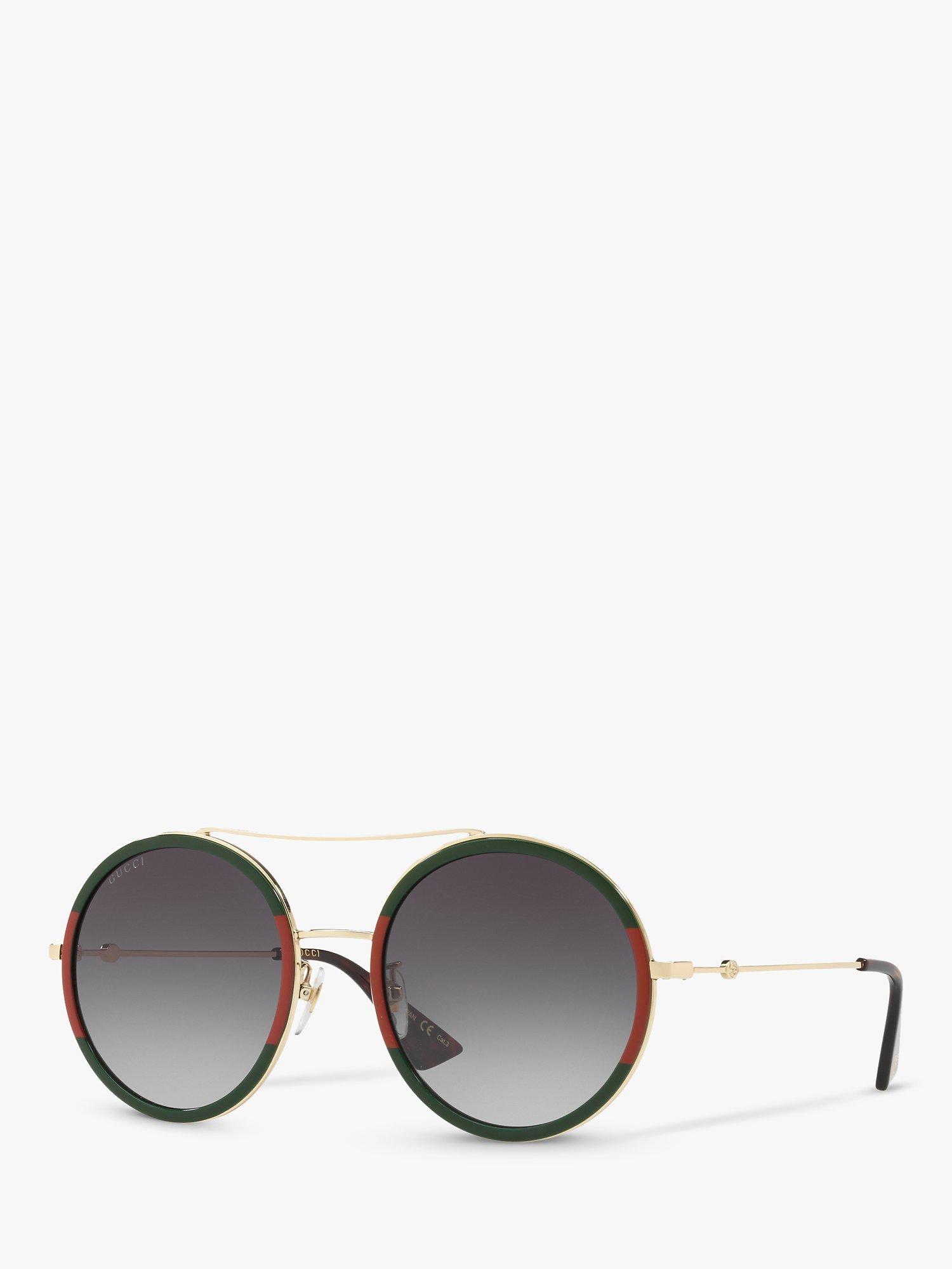 Product image 1 of 11, which shows Gucci GG0061S Women's Polarised Round Sunglasses, Gold/Grey Gradient